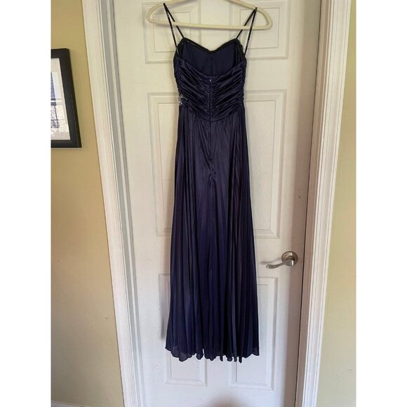 B Darlin Formal Maxi Evening Dress Navy Bridesmaid Prom Holiday Beaded Strapless - Picture 4 of 9